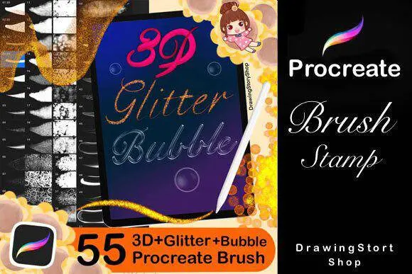 55 Procreate Glitter Brushes, 3D Lettering 2 55 procreate glitter brushes