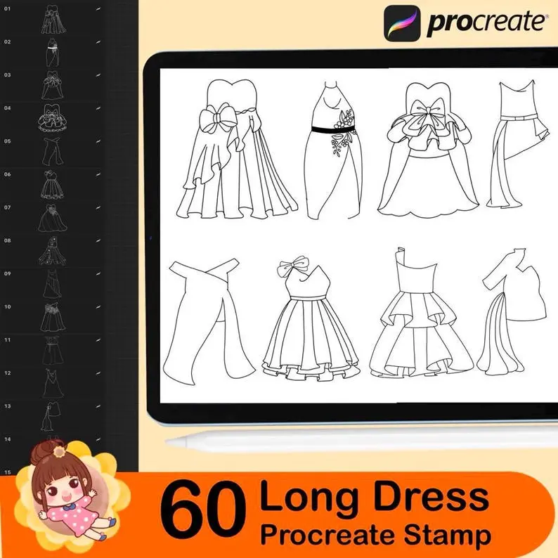 60 Procreate Long Dress Stamps Chibi 10 60 procreate long dress stamps2