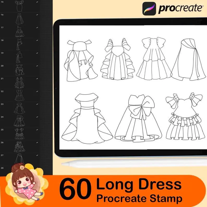 60 Procreate Long Dress Stamps Chibi 9 60 procreate long dress stamps3