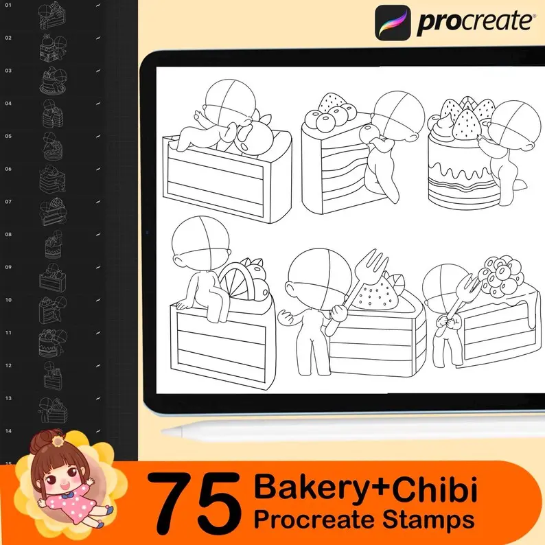 75 Procreate Kawaii Bakery Bases and Stamps 2 75 procreate kawaii bakery bases and stamps2