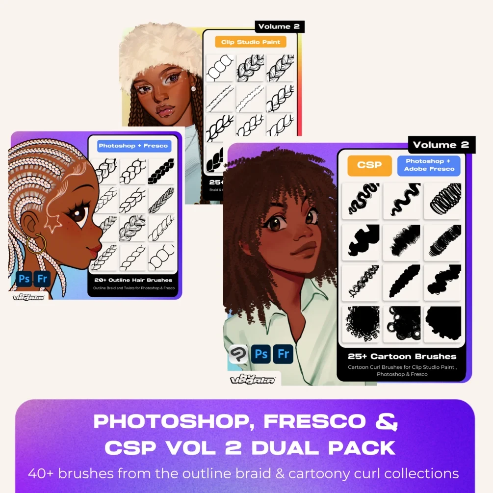 Vol 2 Dual Pack CSP, Photoshop, & Adobe Fresco Outline Braid/Twist and Cartoony Curl Brushes by Vegalia 3 Vol 2 Dual Pack CSP, Photoshop, & Adobe Fresco Outline Braid/Twist and Cartoony Curl Brushes by Vegalia - Image 3