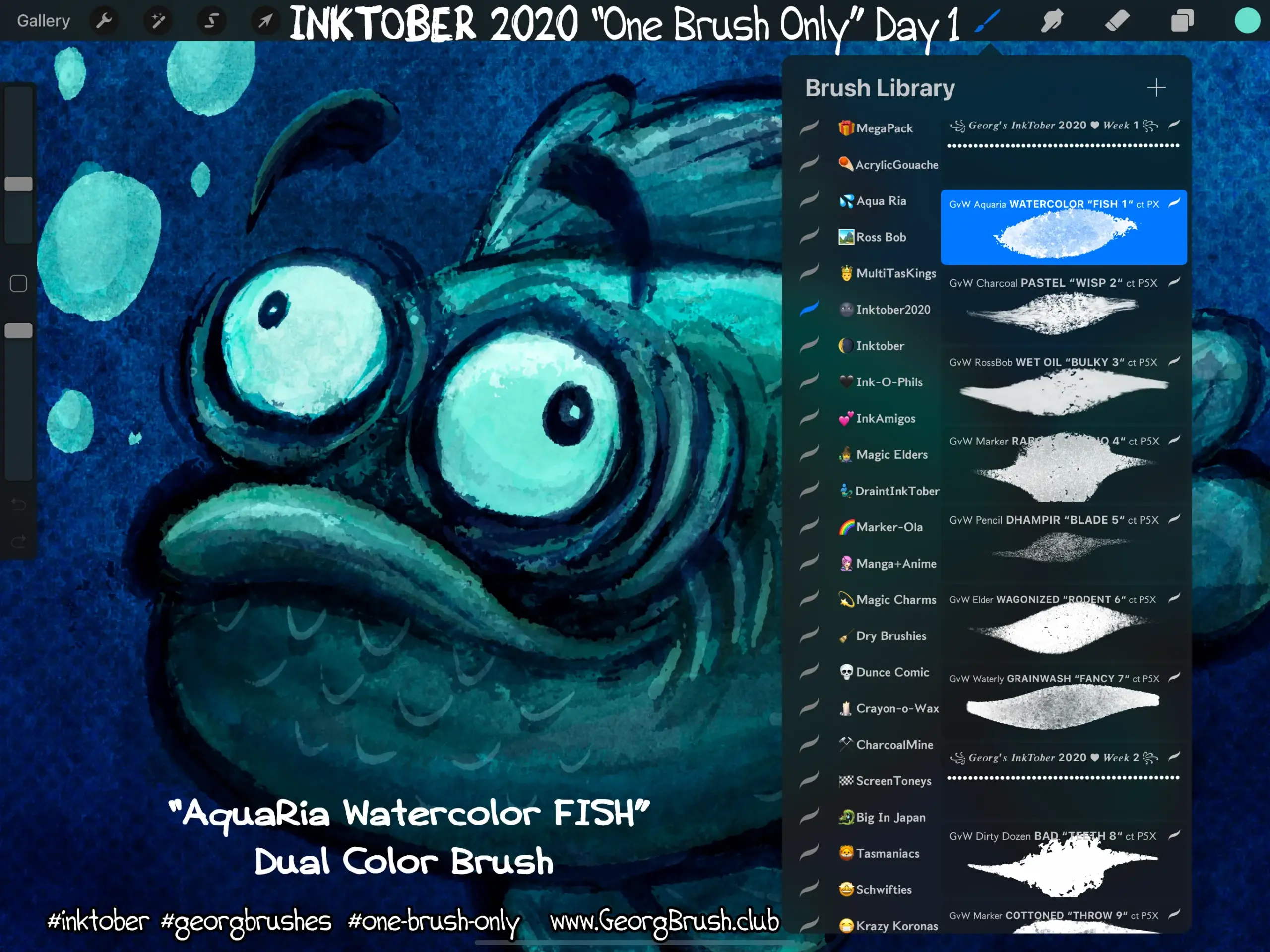 Georg's BRUSHTOBER Bundle 2020-2021: 150+ Ink, Pen, Marker, and Dual Color Paint Brushes for Procreate 5 georgs brushtober bundle 3