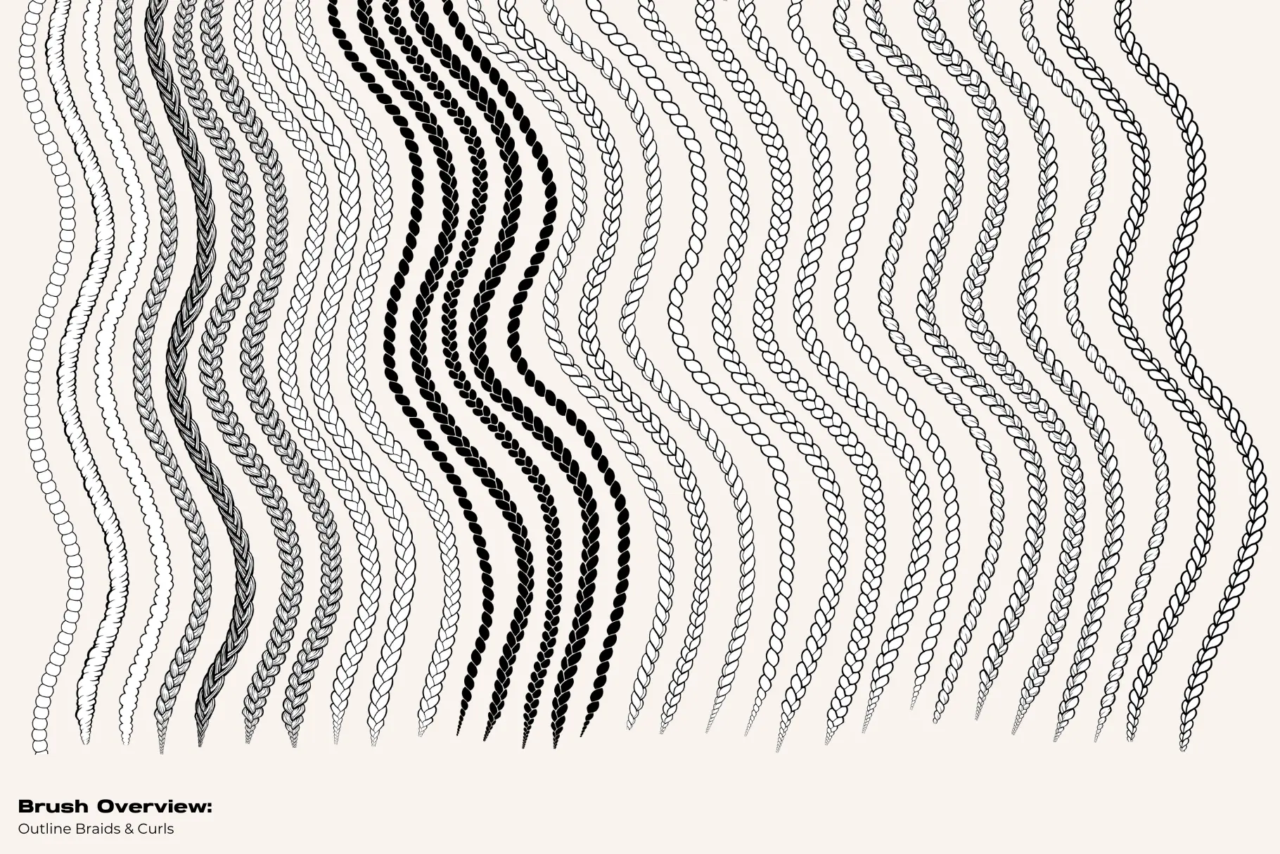 Vol 2 Dual Pack CSP, Photoshop, & Adobe Fresco Outline Braid/Twist and Cartoony Curl Brushes 6 photoshop fresco cartoon curls by vegalia 3