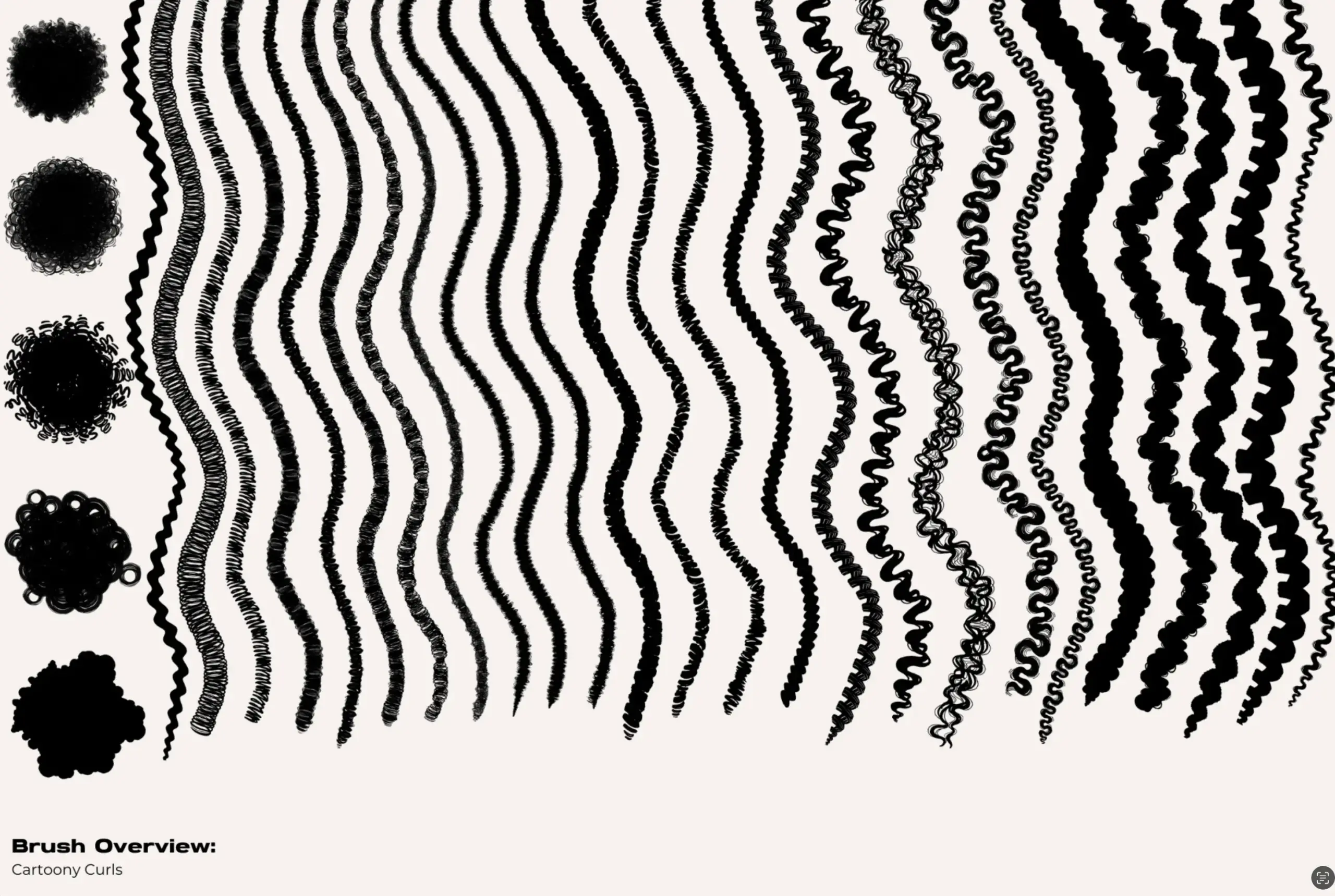 Vol 2 Dual Pack CSP, Photoshop, & Adobe Fresco Outline Braid/Twist and Cartoony Curl Brushes 5 photoshop fresco cartoon curls by vegalia 4