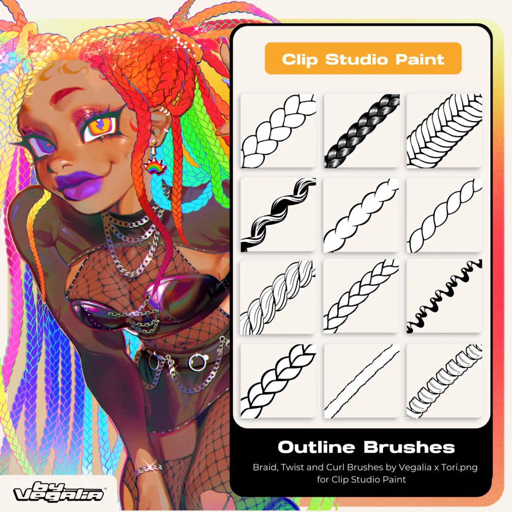 Vol 1 Clip Studio Paint (CSP) Outline Braid, Twist, Loc and Curl Brushes by Vegalia x Tori.png 14 Vol 1 Clip Studio Paint (CSP) Outline Braid, Twist, Loc and Curl Brushes by Vegalia x Tori.png - Image 14