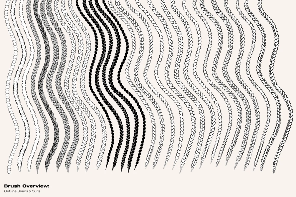 Vol 2 Dual Pack CSP, Photoshop, & Adobe Fresco Outline Braid/Twist and Cartoony Curl Brushes by Vegalia 6 Vol 2 Dual Pack CSP, Photoshop, & Adobe Fresco Outline Braid/Twist and Cartoony Curl Brushes by Vegalia - Image 6