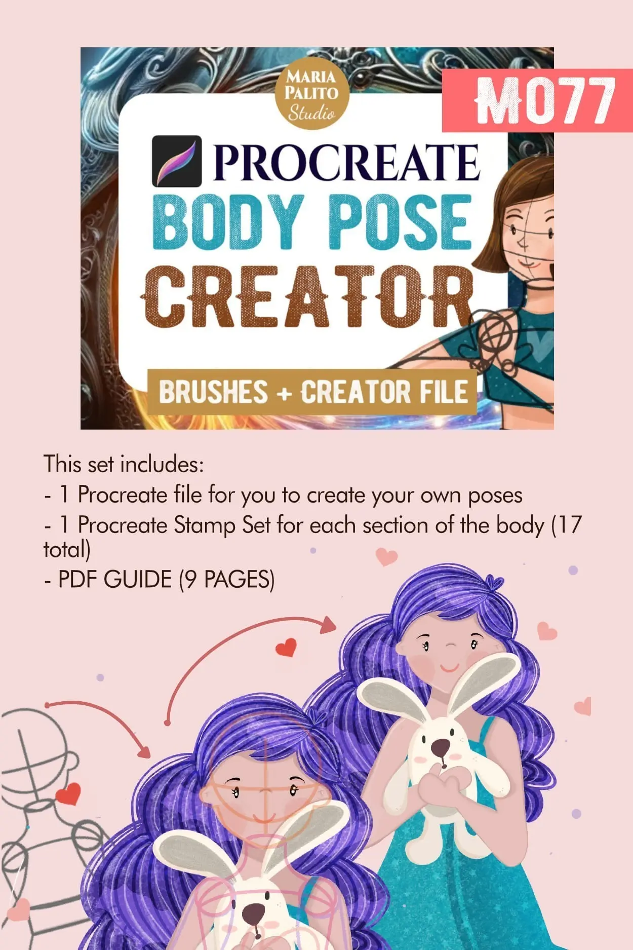 Body Pose PROCREATE Bundle Drawing Set M086 4 m086 human pose bundle 4
