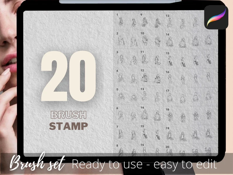 Women Line Art Tattoo Stencils, Procreate Brush Stamp (Digital Download) 3 women line art tattoo stencils procreate brush stamp digital download 1