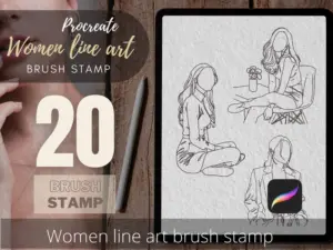 women line art tattoo stencils procreate brush stamp digital download